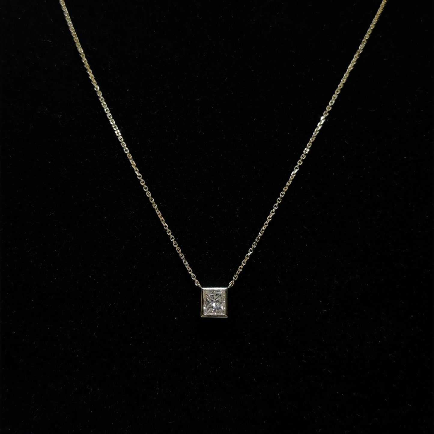 Single Princess Diamond Pendant - 14k Gold