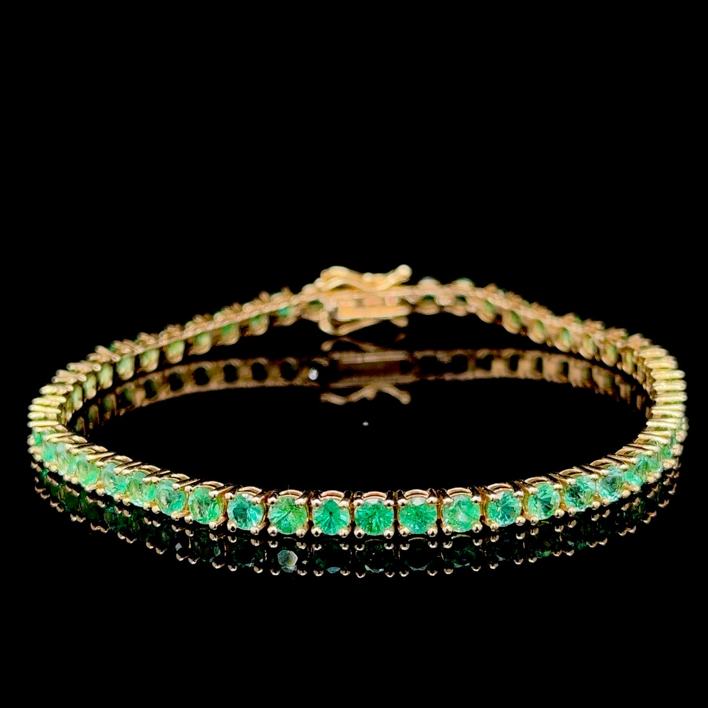 6.0 Carat Emerald Tennis Bracelet - 14k Yellow Gold