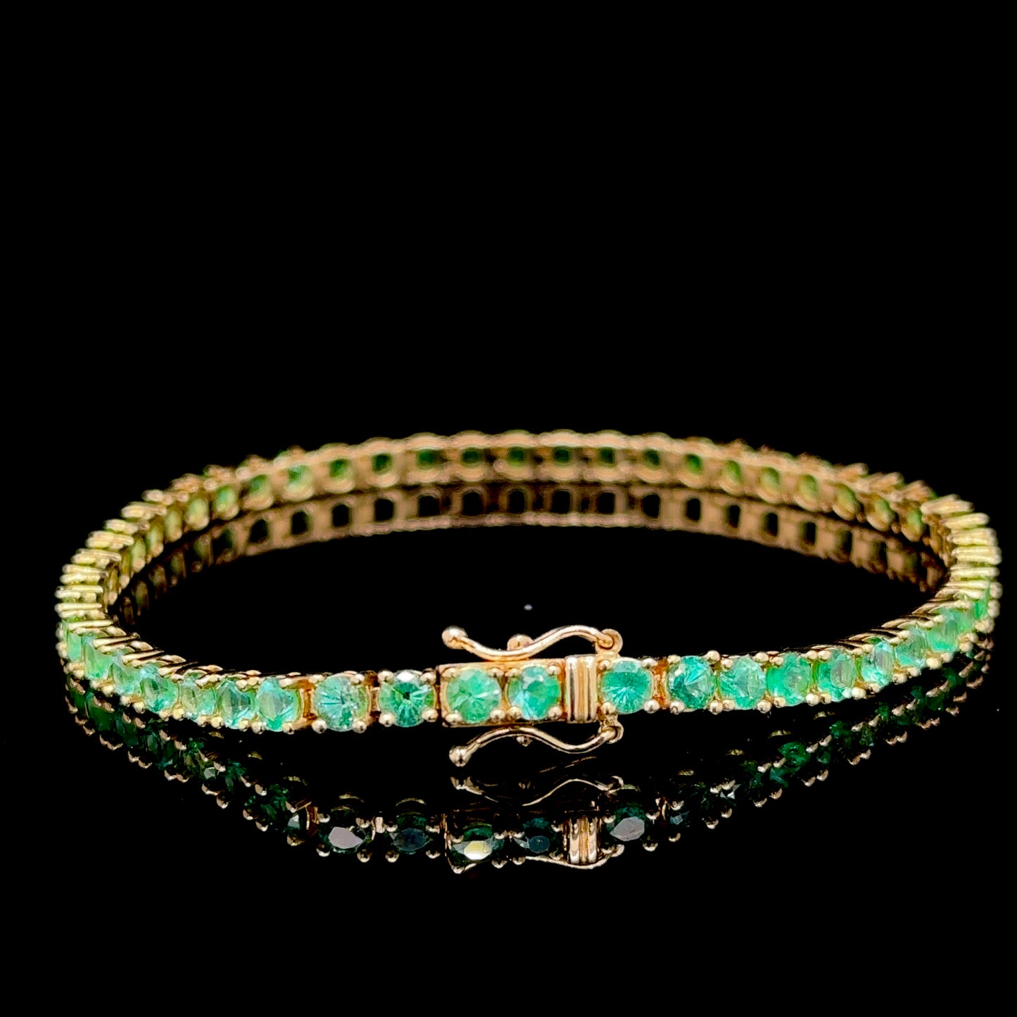 6.0 Carat Emerald Tennis Bracelet - 14k Yellow Gold