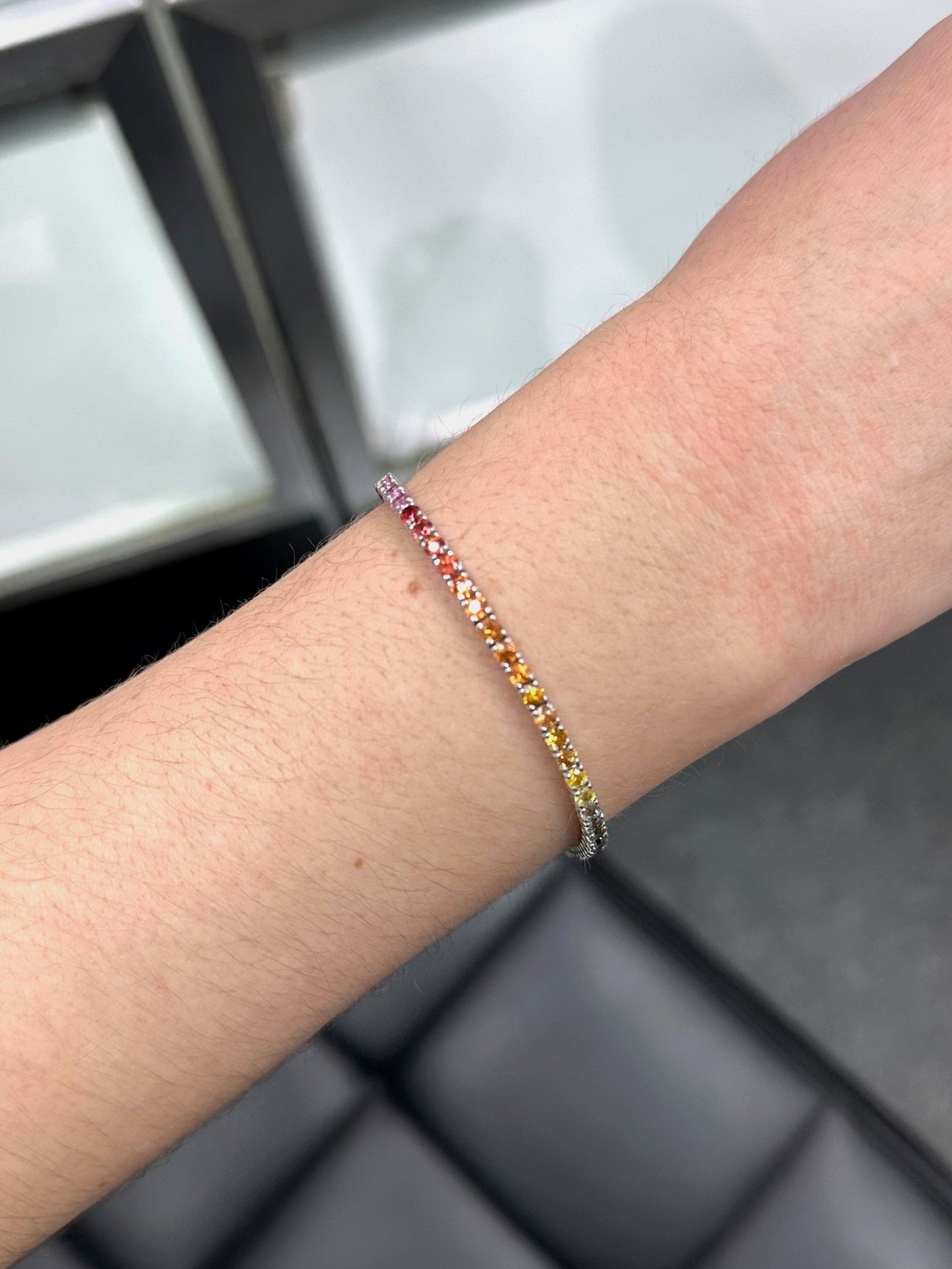 7.10 Carat Rainbow Ombre Sapphire Bracelet - 14k Gold