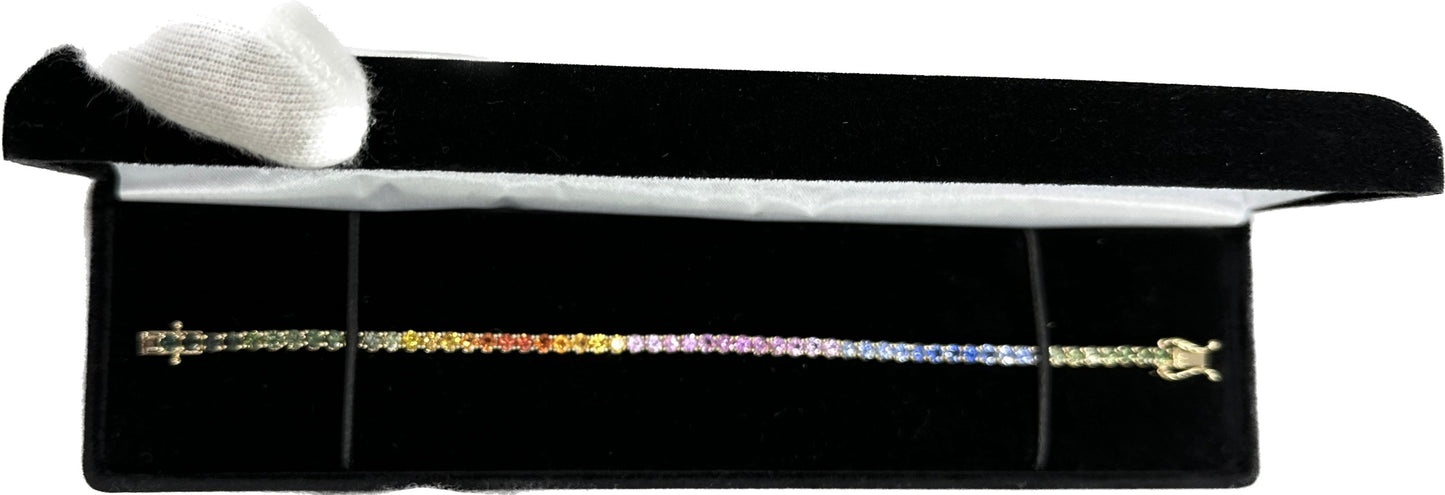 7.10 Carat Rainbow Ombre Sapphire Bracelet - 14k Gold