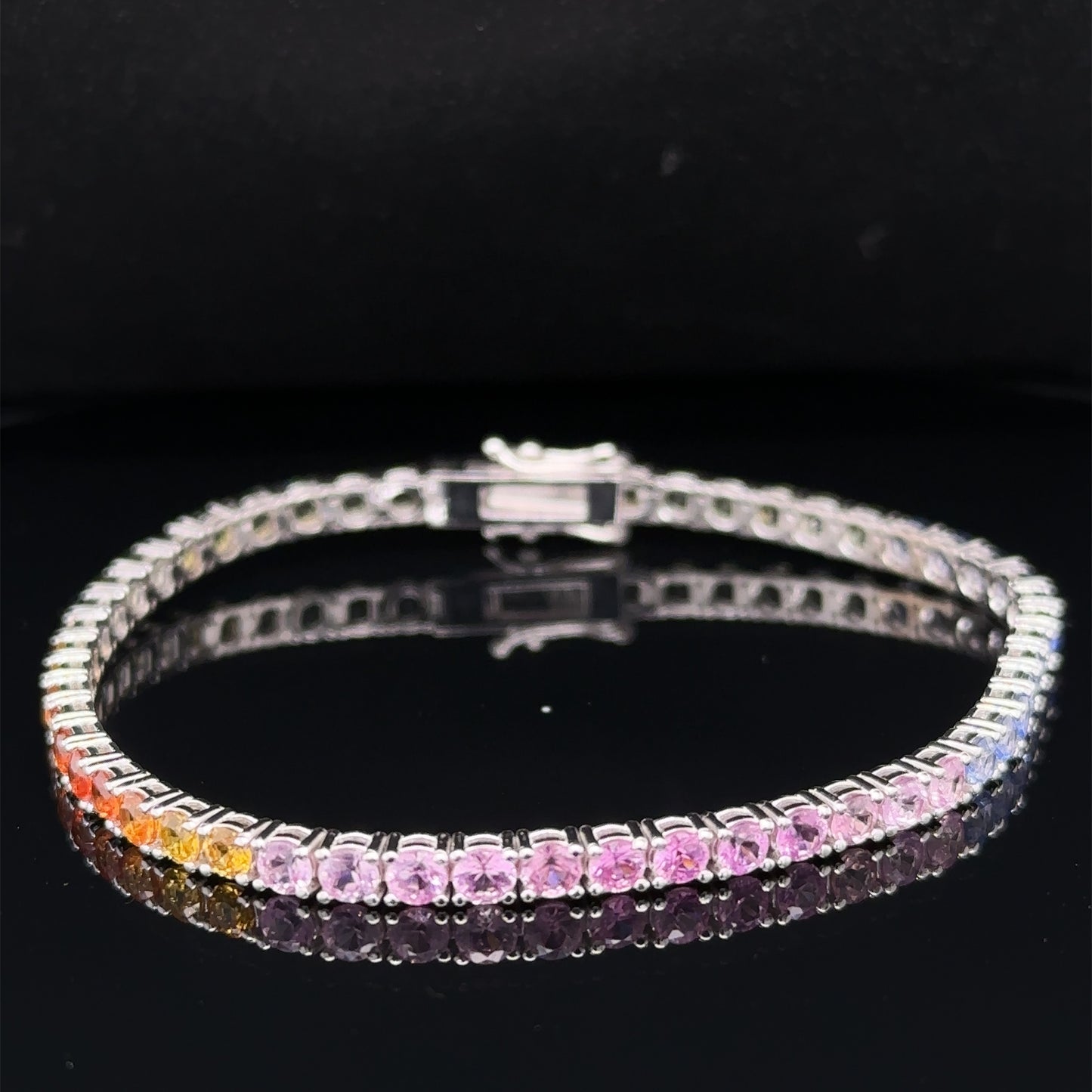 7.10 Carat Rainbow Ombre Sapphire Bracelet - 14k Gold
