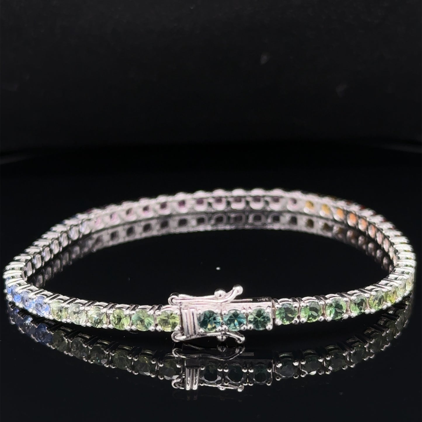 7.10 Carat Rainbow Ombre Sapphire Bracelet - 14k Gold
