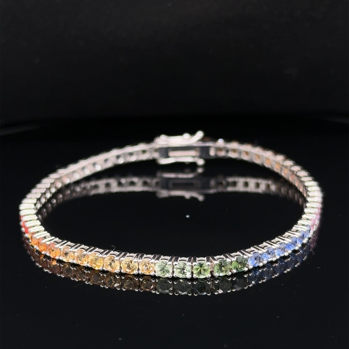 6.4 Carat Rainbow Ombre Sapphire Bracelet - 14k White Gold