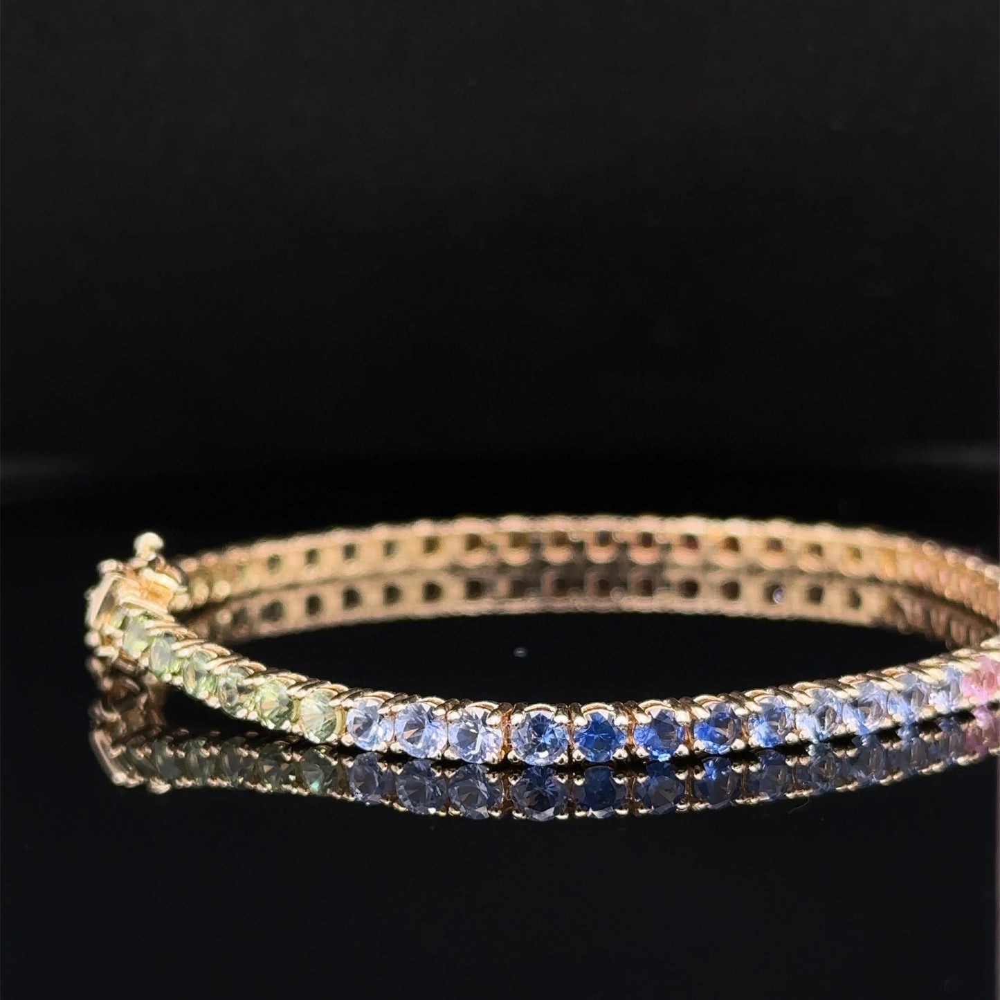 7.10 Carat Rainbow Ombre Sapphire Bracelet - 14k Gold