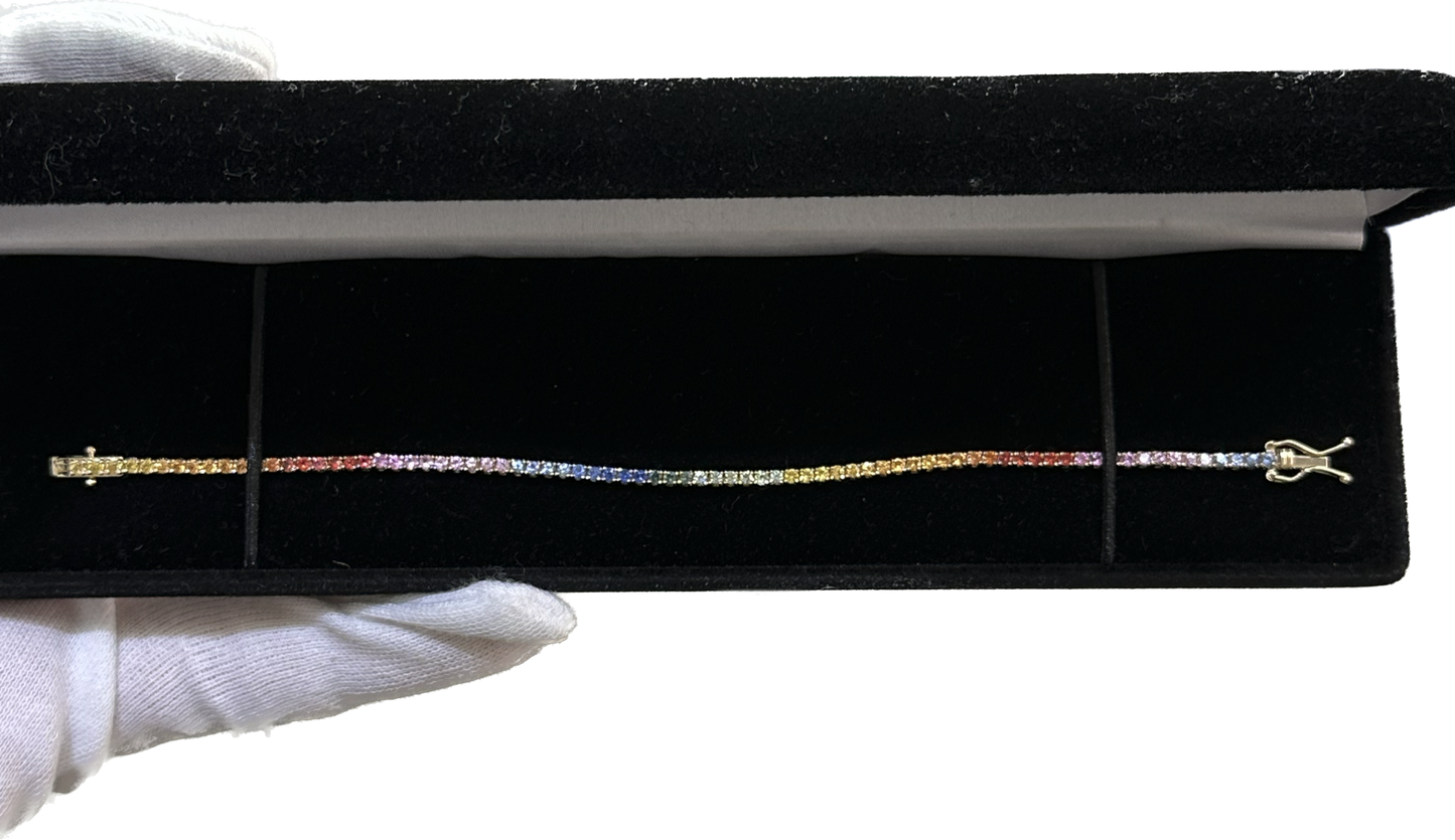 3.5 Carat Rainbow Ombre Sapphire Bracelet - 14k Gold