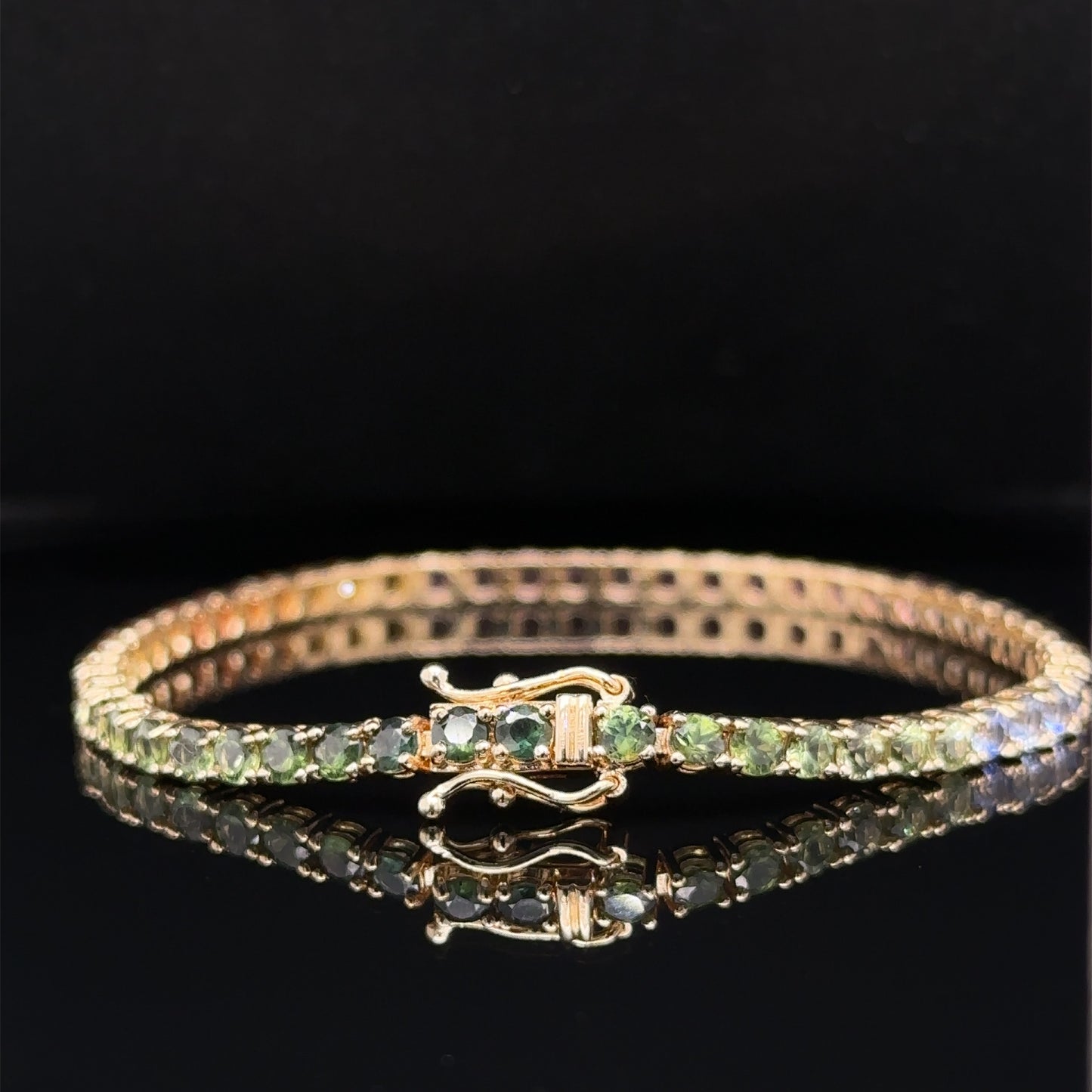7.18 Carat Rainbow Ombre Sapphire Bracelet - 14k Yellow Gold