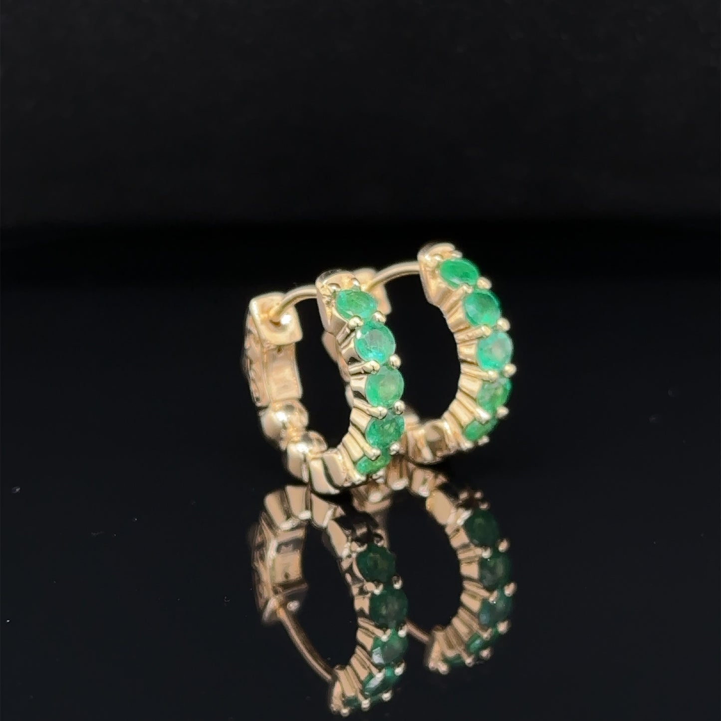 Emerald Mini Hoop Earrings - 14k Gold