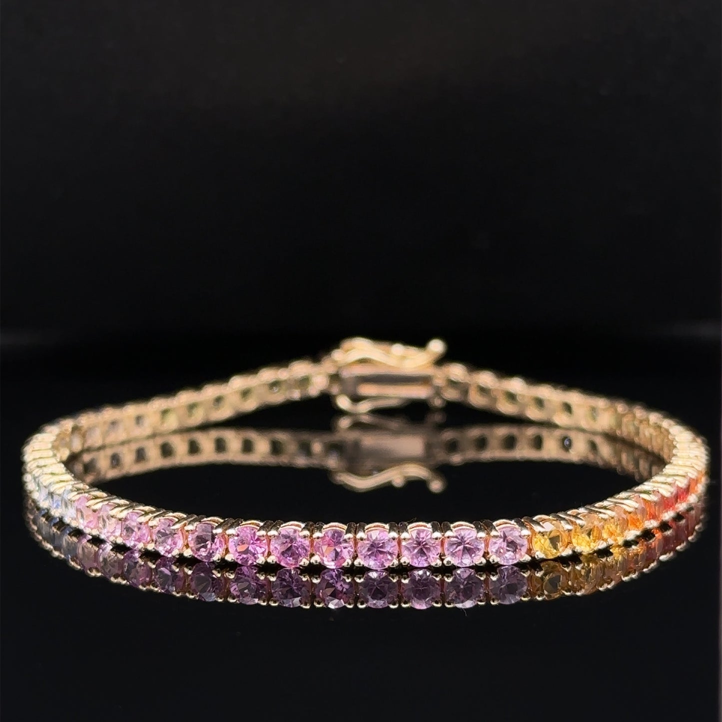 7.10 Carat Rainbow Ombre Sapphire Bracelet - 14k Gold