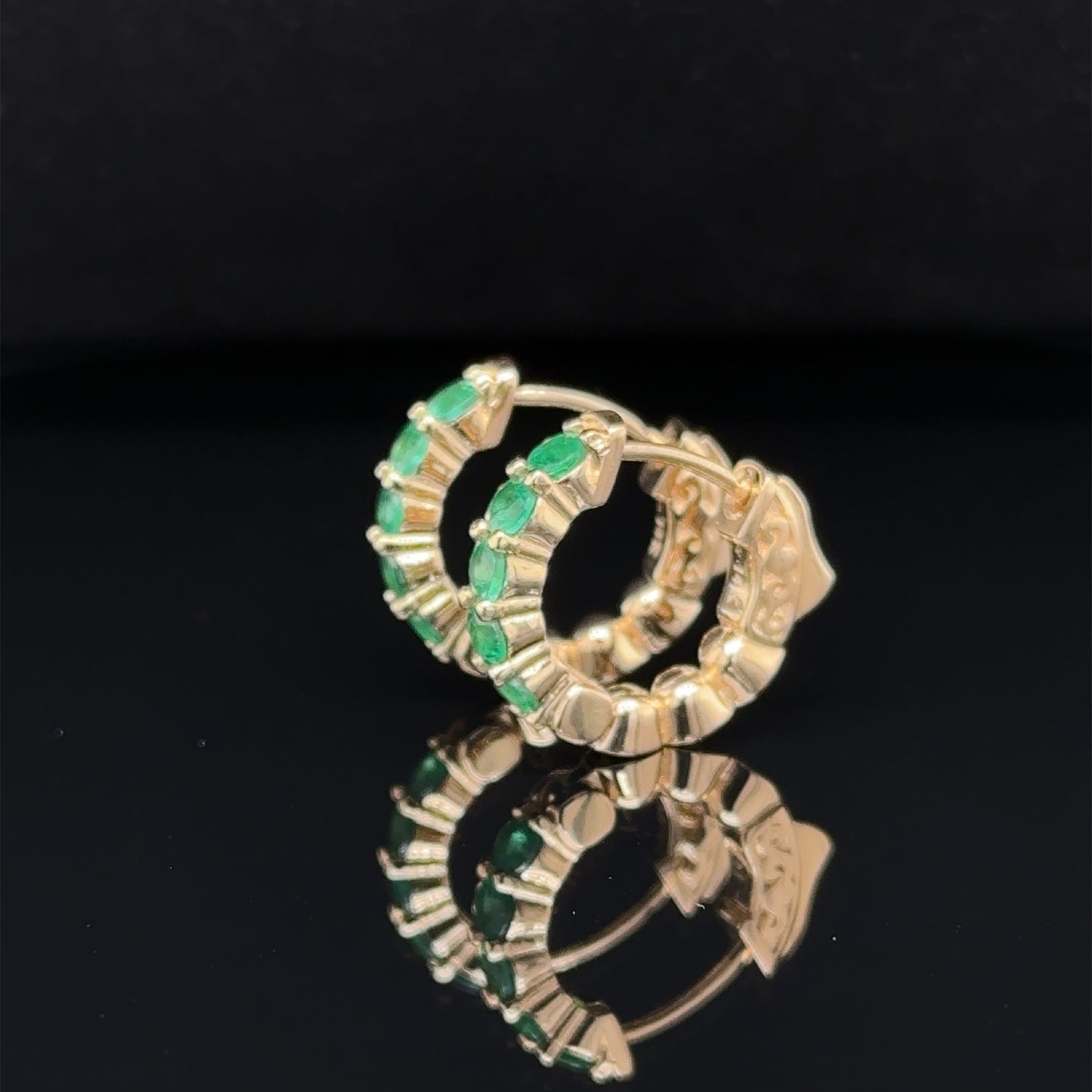 Emerald Mini Hoop Earrings - 14k Gold
