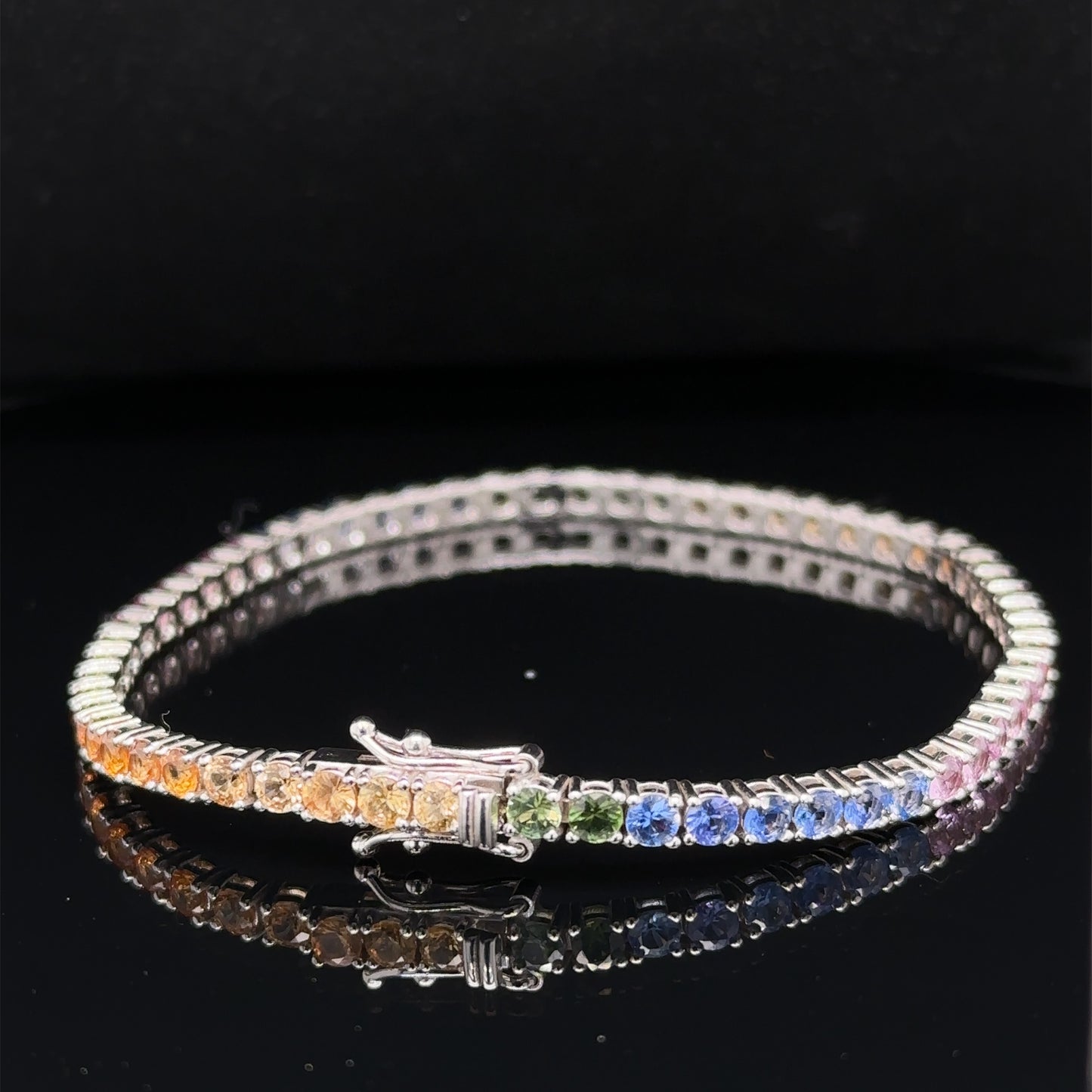 6.4 Carat Rainbow Ombre Sapphire Bracelet - 14k White Gold