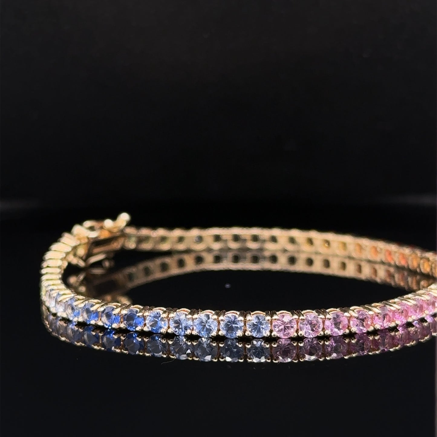 7.10 Carat Rainbow Ombre Sapphire Bracelet - 14k Gold