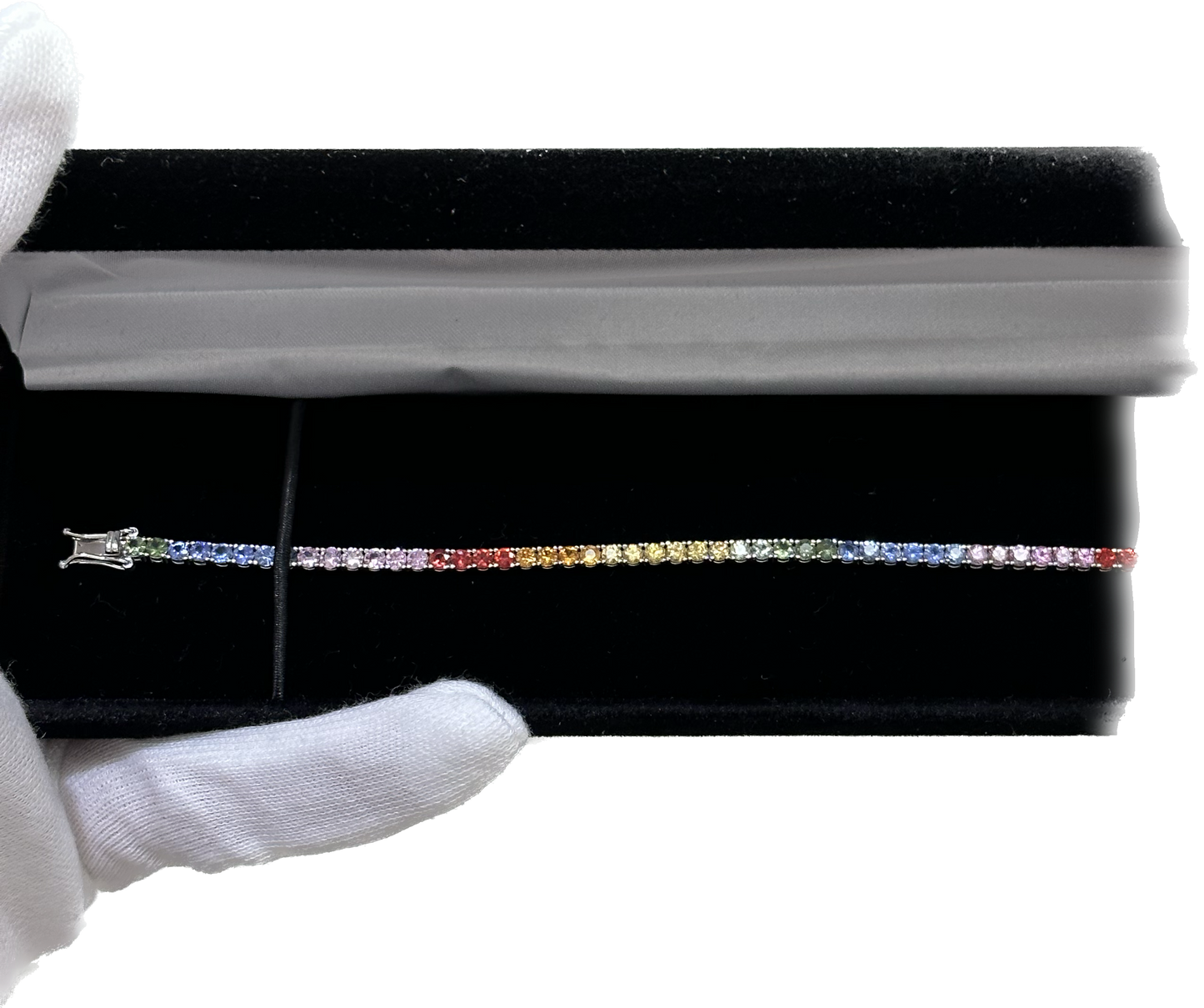6.4 Carat Rainbow Ombre Sapphire Bracelet - 14k White Gold