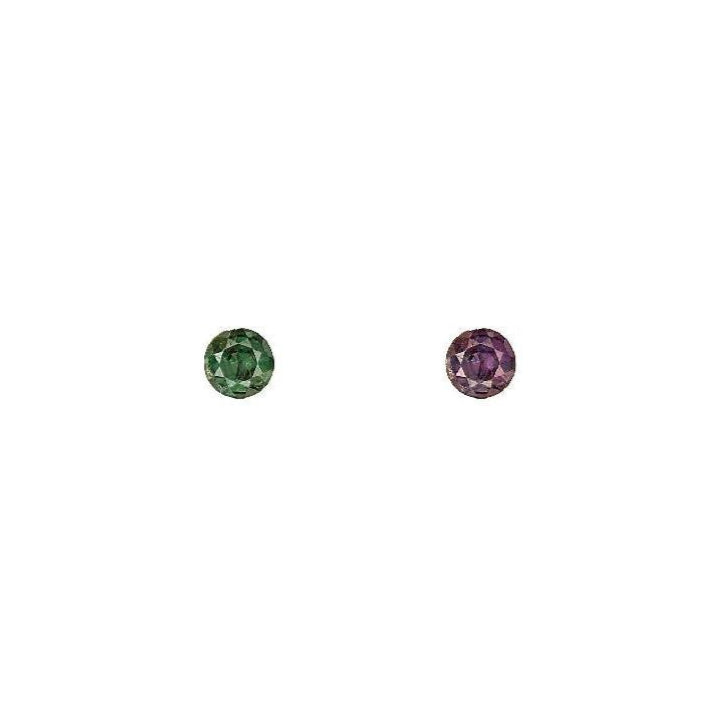 0.11-carat round alexandrite gemstones, blue-green and purple (pair)