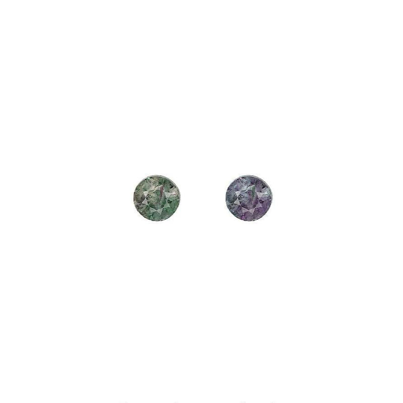 Round alexandrite gemstone, green and purple color-shift pair, no setting