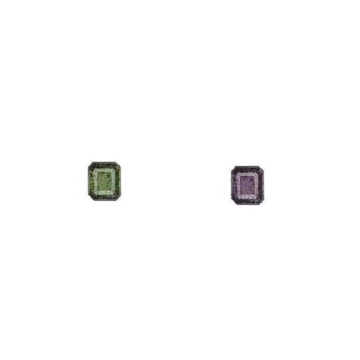 Alexandrite gemstones, square step-cut, green and purple facets