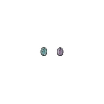 0.21 carat alexandrite gemstone pair, oval cut, teal and purple