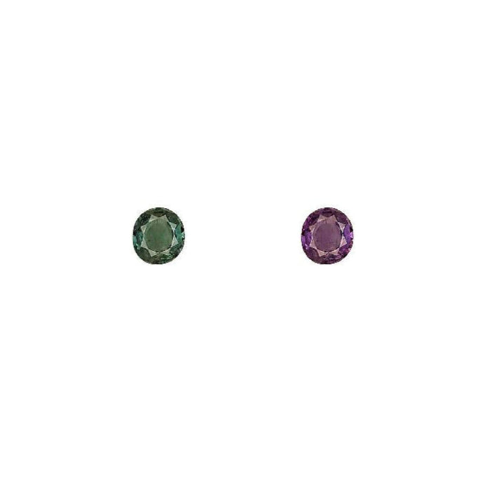 Round alexandrite gemstone pair, dark green and purple color-change