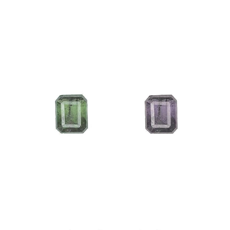 Octagonal alexandrite gemstone pair, green and purple, 0.25 ct