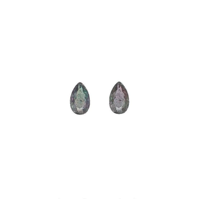 Pear-cut alexandrite stud earrings with teal-to-purple color change stones