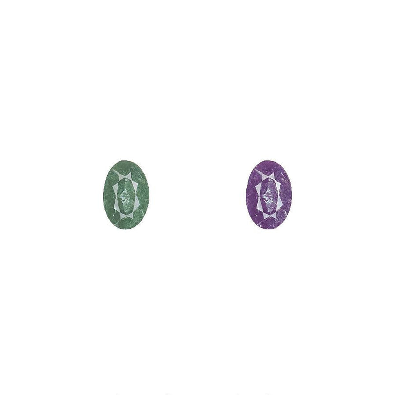 Oval alexandrite gemstone, dark green to reddish purple, pair view