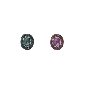 Oval alexandrite gemstone pair, green-blue and purple color-changing stones