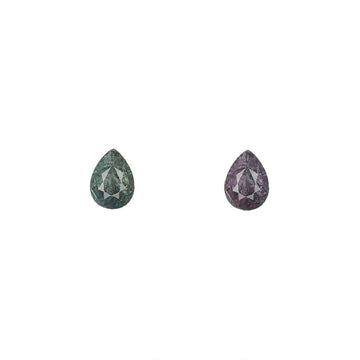 Pair of pear-cut alexandrite gemstones, green and purple