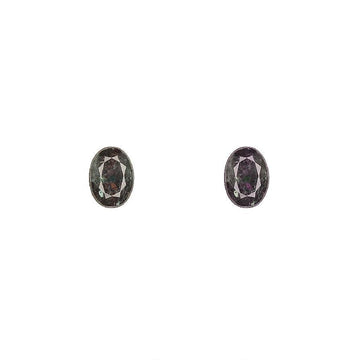 Oval faceted alexandrite gemstone, dark purplish-green, pair view