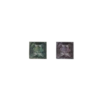 Alexandrite gemstone pair, square cut; green and purple color shift