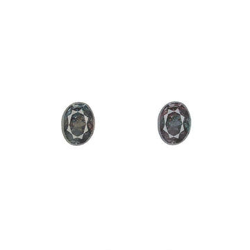 Oval alexandrite gemstone in dark metal bezel setting, pair stud earrings