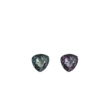 0.47 carat alexandrite gemstone pair, heart cut, blue-green and purple hues