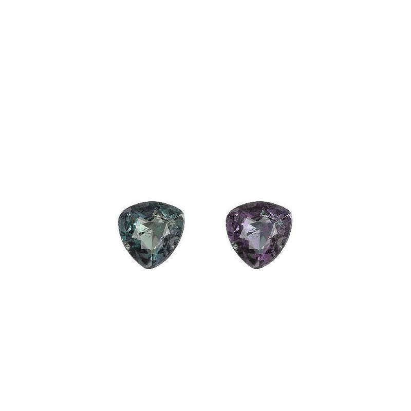 0.47 carat alexandrite gemstone pair, heart cut, blue-green and purple hues