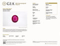 GIA Gemological report page showing oval ruby result