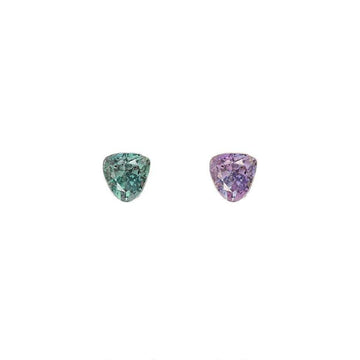 Triangular alexandrite gemstone pair in green-blue and purple, 0.86 carat