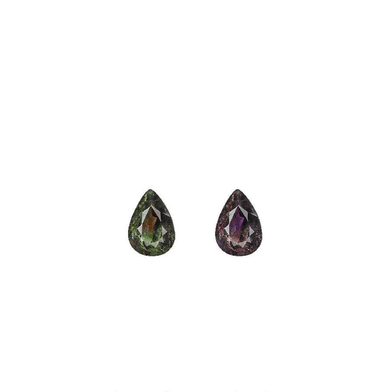 Pear-shaped alexandrite gemstone pair, dark green to purple color shift, 0.92 ct