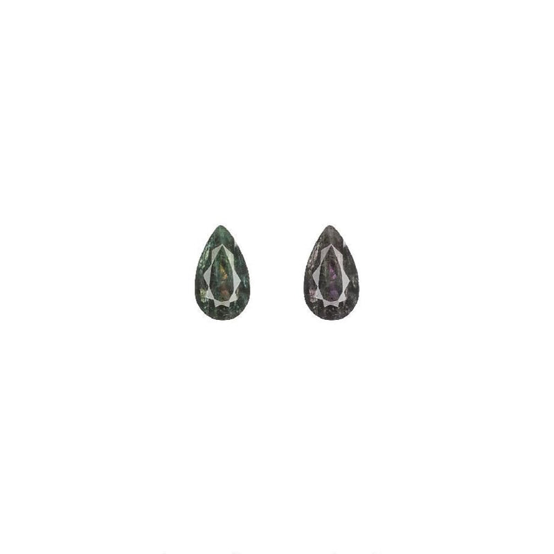 Pear-cut alexandrite gemstones, dark green to purple, 0.60 ct pair