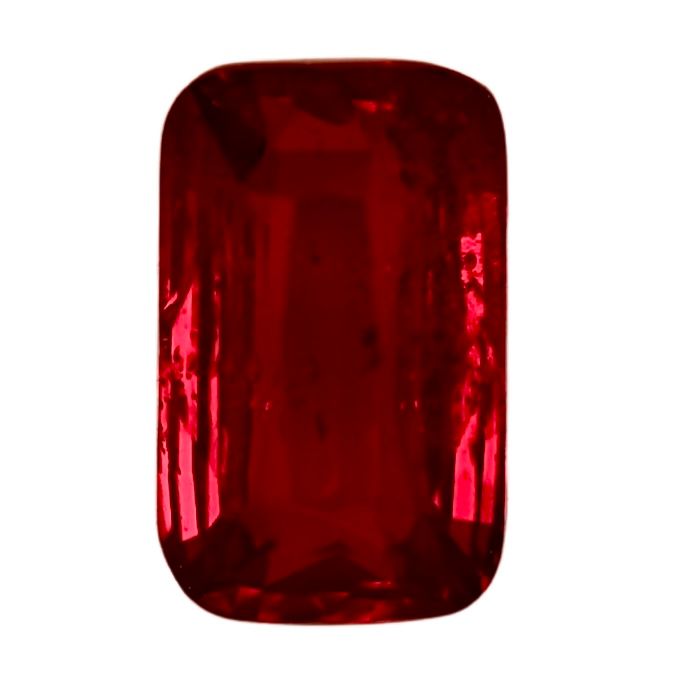 Square cushion-cut red ruby gemstone with faceted deep burgundy finish