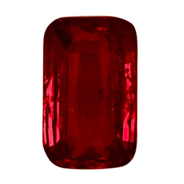 Square cushion-cut red ruby gemstone with faceted deep burgundy finish