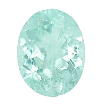 Oval light teal Paraiba tourmaline gemstone, faceted, close-up