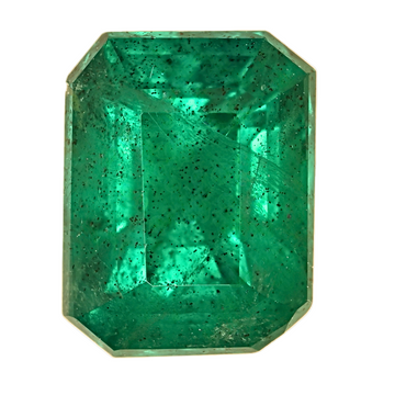 Emerald-cut emerald green gemstone with faceted octagon table