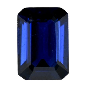 Blue sapphire gemstone, emerald-cut, deep navy blue facets