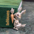 14k rabbit lapel pin, gold-tone bunny with purple eye detail and crystal accents
