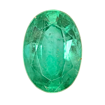 Oval green emerald-cut gemstone with faceted surface