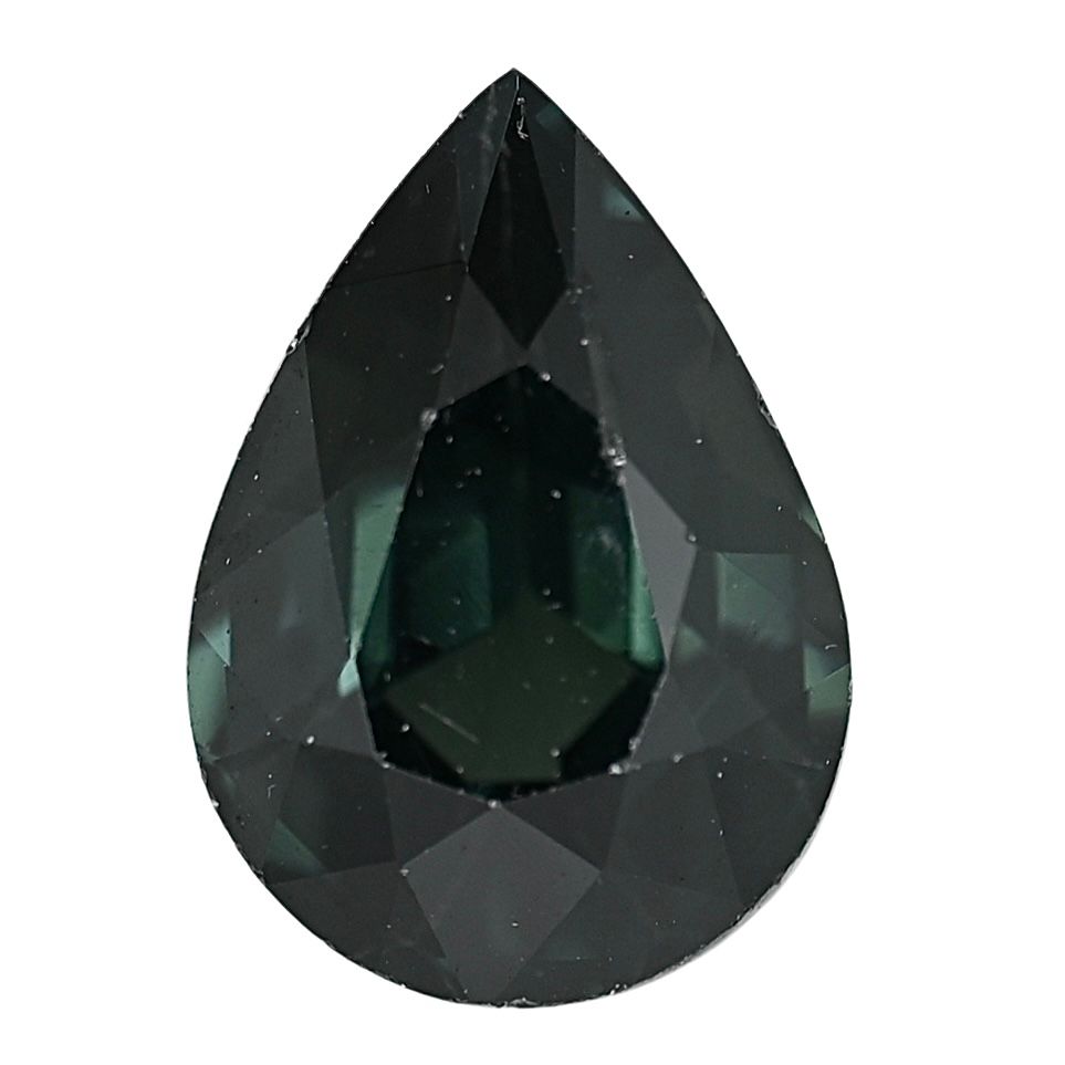1.72-carat unheated sapphire, loose pear-cut gemstone in a very dark blue-green shade