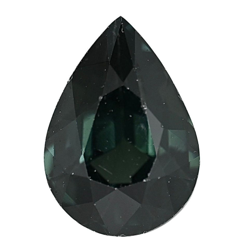 1.72-carat unheated sapphire, loose pear-cut gemstone in a very dark blue-green shade