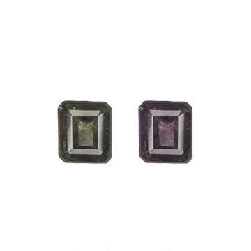 Square-cut alexandrite gemstone, dark green with reddish-purple tones
