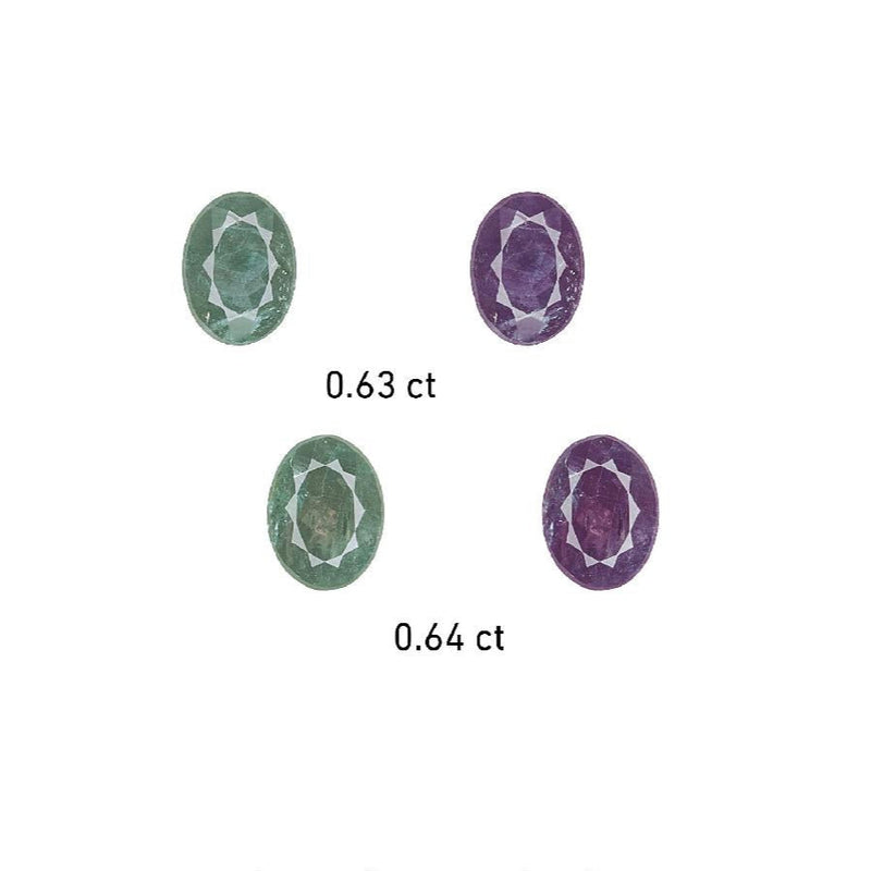 Oval alexandrite gemstones, green and purple, 0.63 ct and 0.64 ct shown