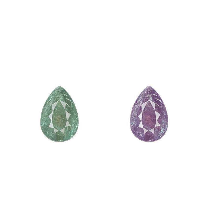 Teardrop alexandrite gemstone, green to purple color shift, pair view