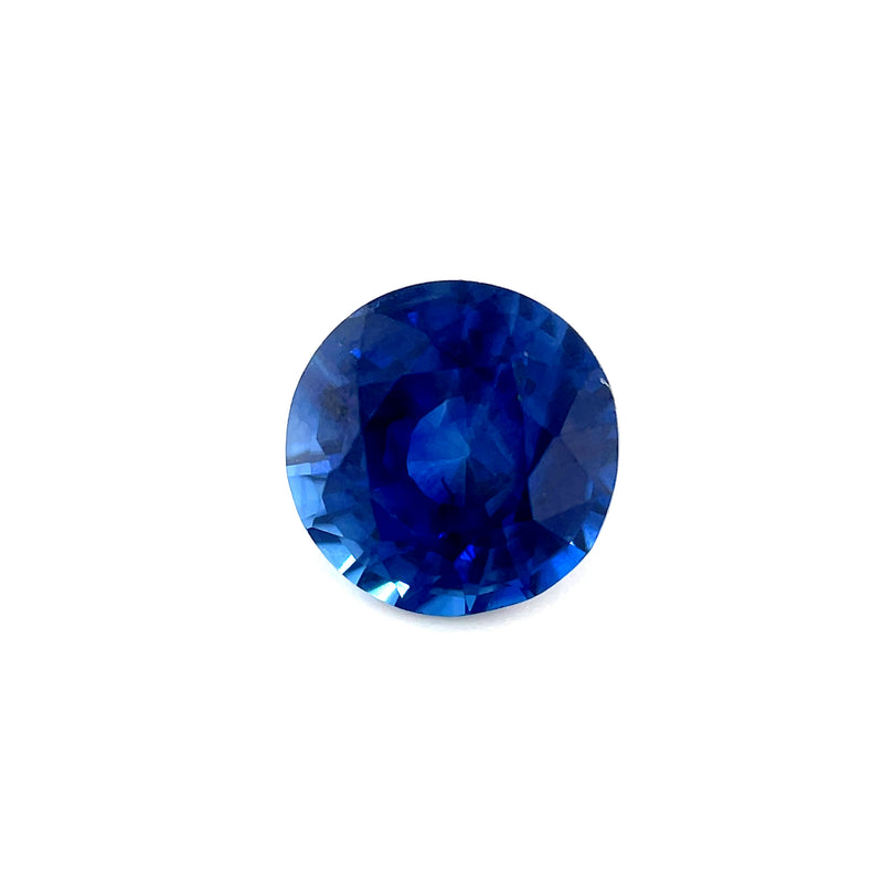 Round blue sapphire gemstone, deep royal blue faceted stone