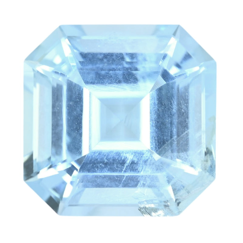 Light blue aquamarine gemstone, emerald-cut octagon, faceted